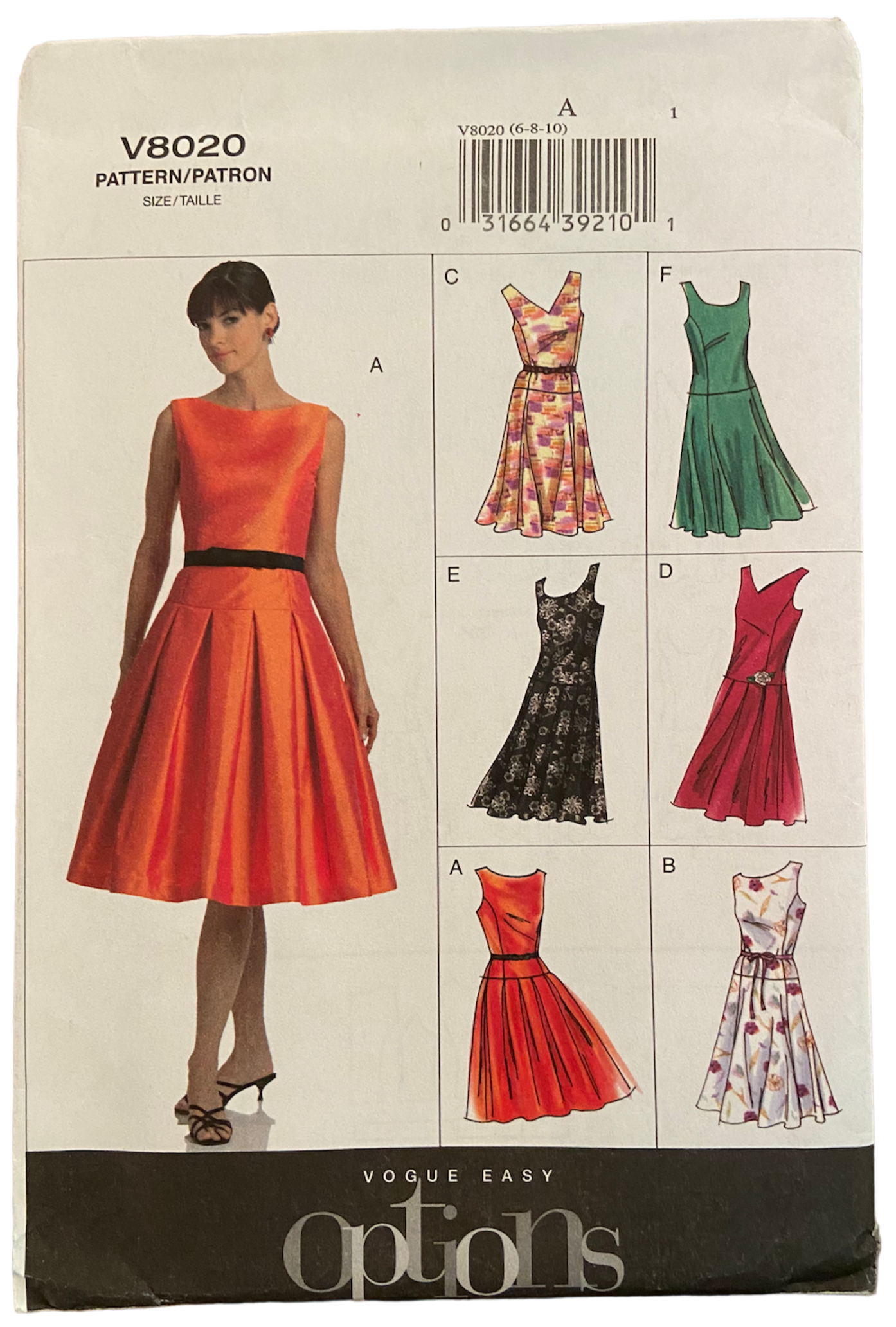 Vogue v8020 vintage 2000s dress sewing pattern. Bust 30.5, 31.5, 32.5 inches