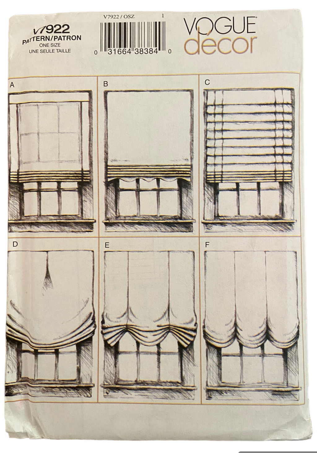 Vogue v7922 decor window shades pattern