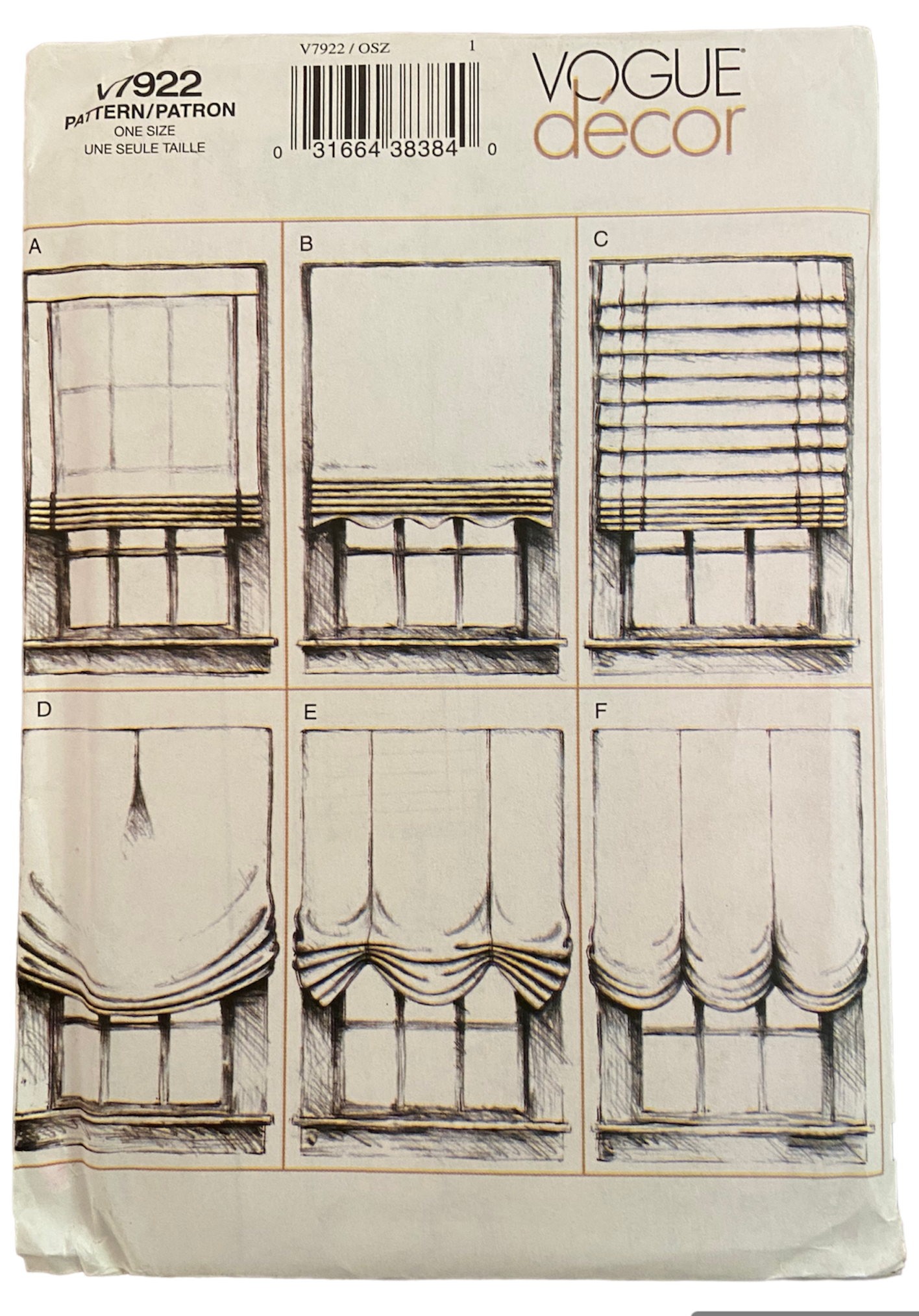 Vogue v7922 decor window shades pattern