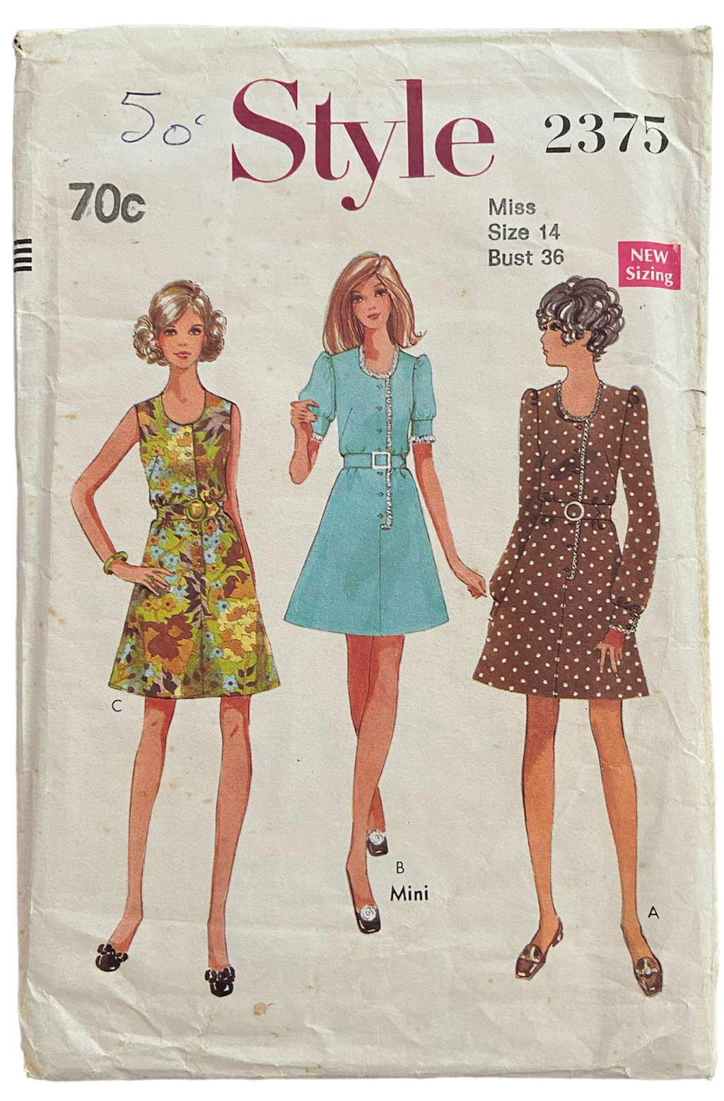 Style 2375 vintage 1960s dress sewing pattern Bust 36 inches