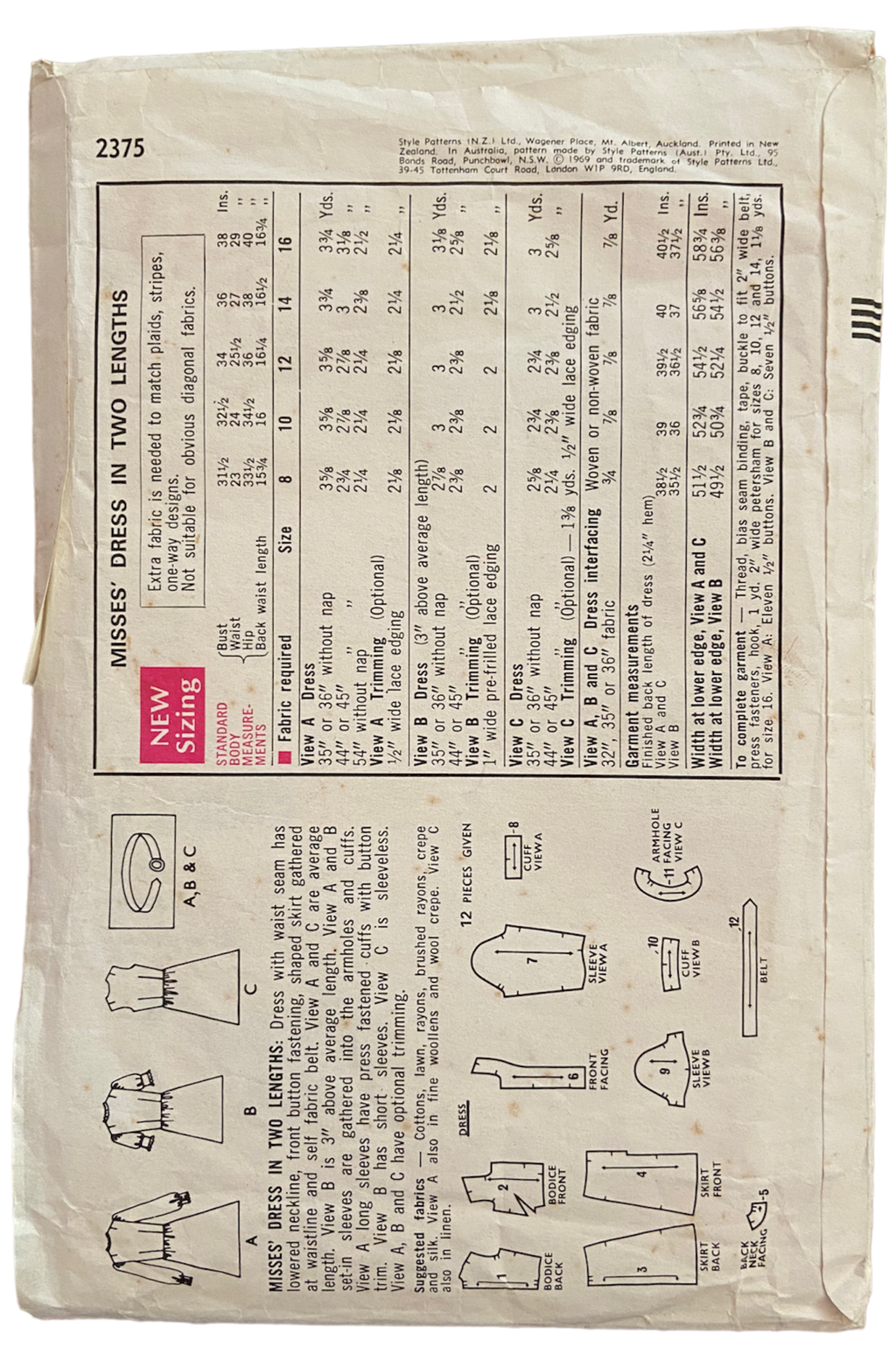 Style 2375 vintage 1960s dress sewing pattern Bust 36 inches
