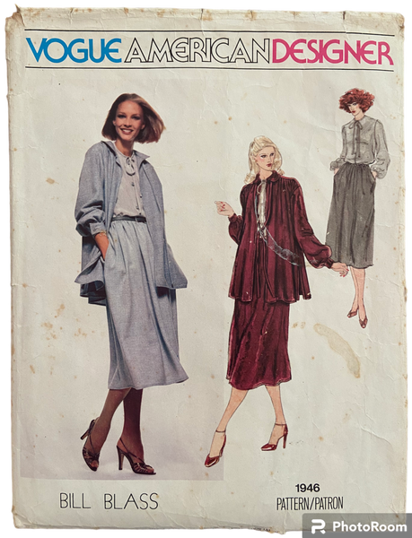 Vogue American Designer 1946 Bill Blass jacket and blouse sewing pattern WOUNDED BARGAIN Bust 34 inches