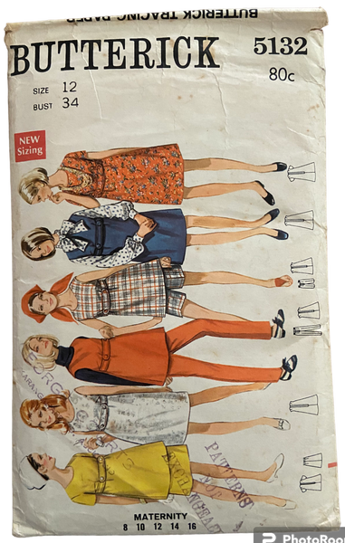 Butterick 5132 vintage 1960s maternity skirt, shorts and pants sewing pattern. Bust 34 inches. WOUNDED BARGAIN