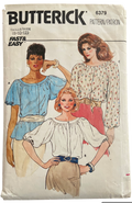Butterick 6379 vintage 1980s blouse sewing pattern. Bust 31.5, 32.5, 34 inches
