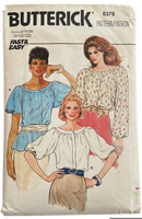 Butterick 6379 vintage 1980s blouse sewing pattern. Bust 31.5, 32.5, 34 inches