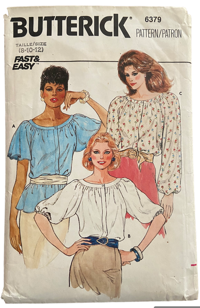 Butterick 6379 vintage 1980s blouse sewing pattern. Bust 31.5, 32.5, 34 inches