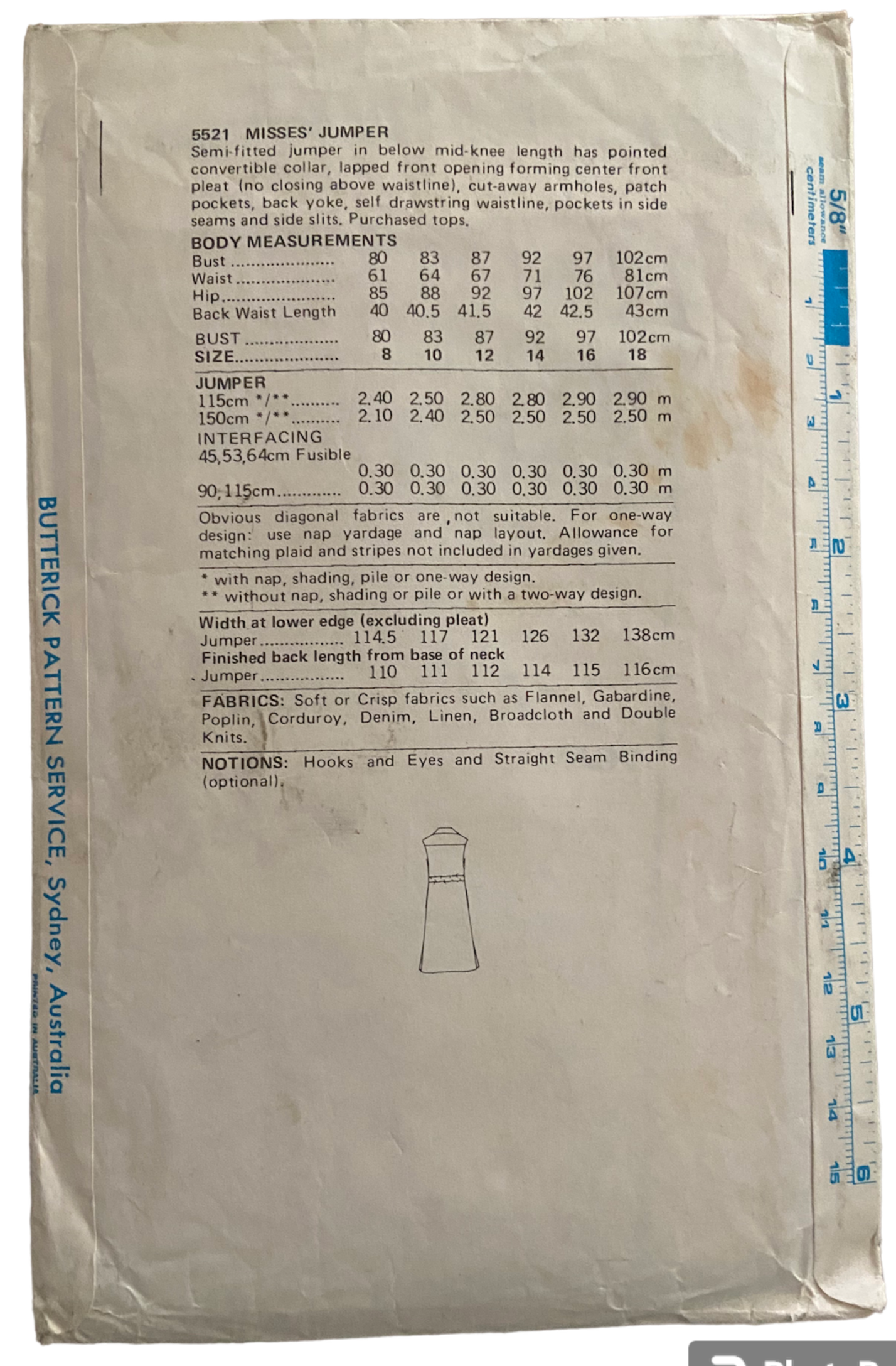 Butterick 5521 vintage 1970s jumper pattern. Bust 32.5