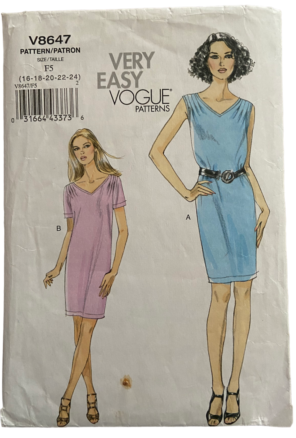 Very Easy Vogue v8647 vintage 2000s  dress sewing pattern. Bust 38-46 inches