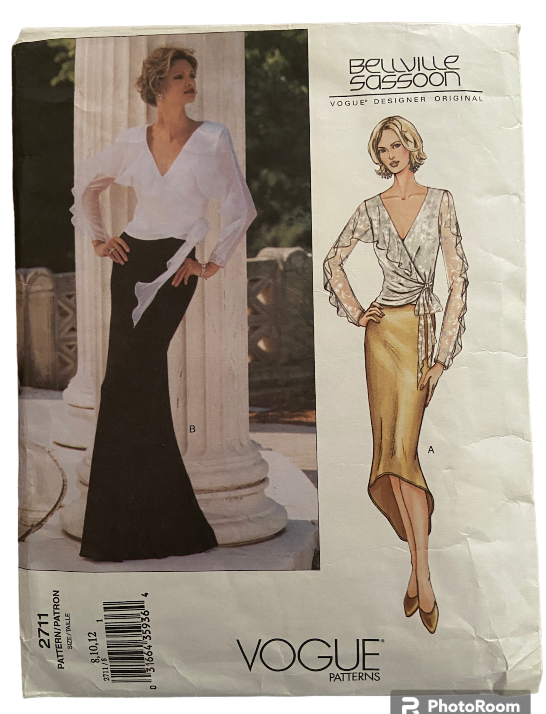 Vogue 2711 vintage 2000s Bellville Sassoon skirt and top sewing pattern. Bust 31.5, 32.5, 34 inches