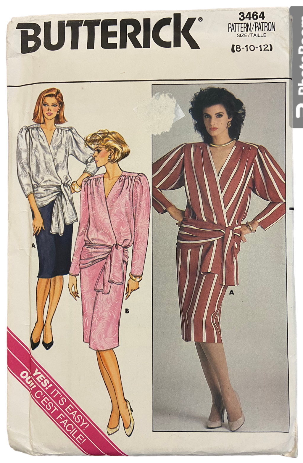 Butterick 3464 vintage 1980s top and skirt sewing pattern. Bust 31.5, 32.5, 34 inches
