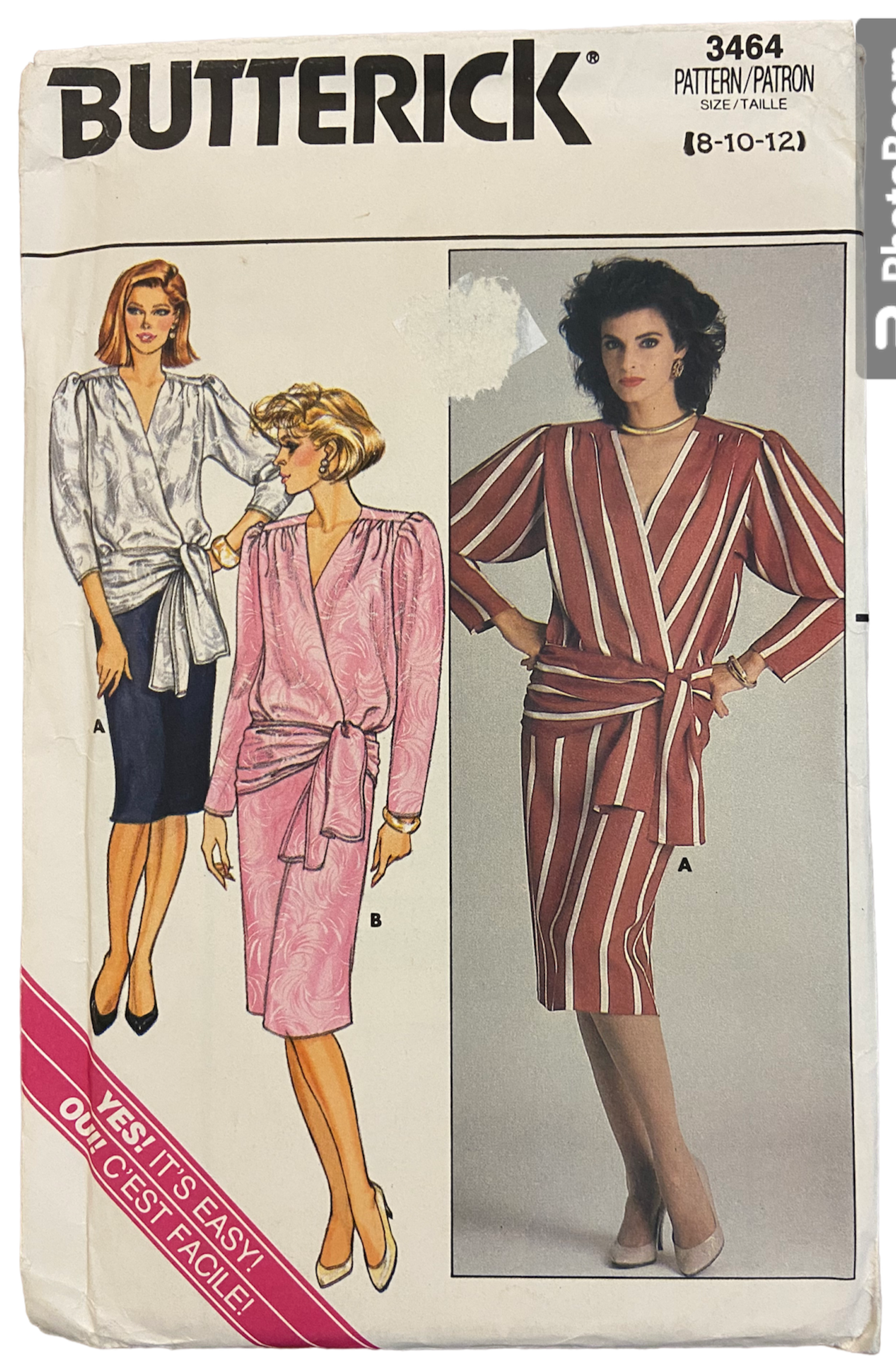 Butterick 3464 vintage 1980s top and skirt sewing pattern. Bust 31.5, 32.5, 34 inches