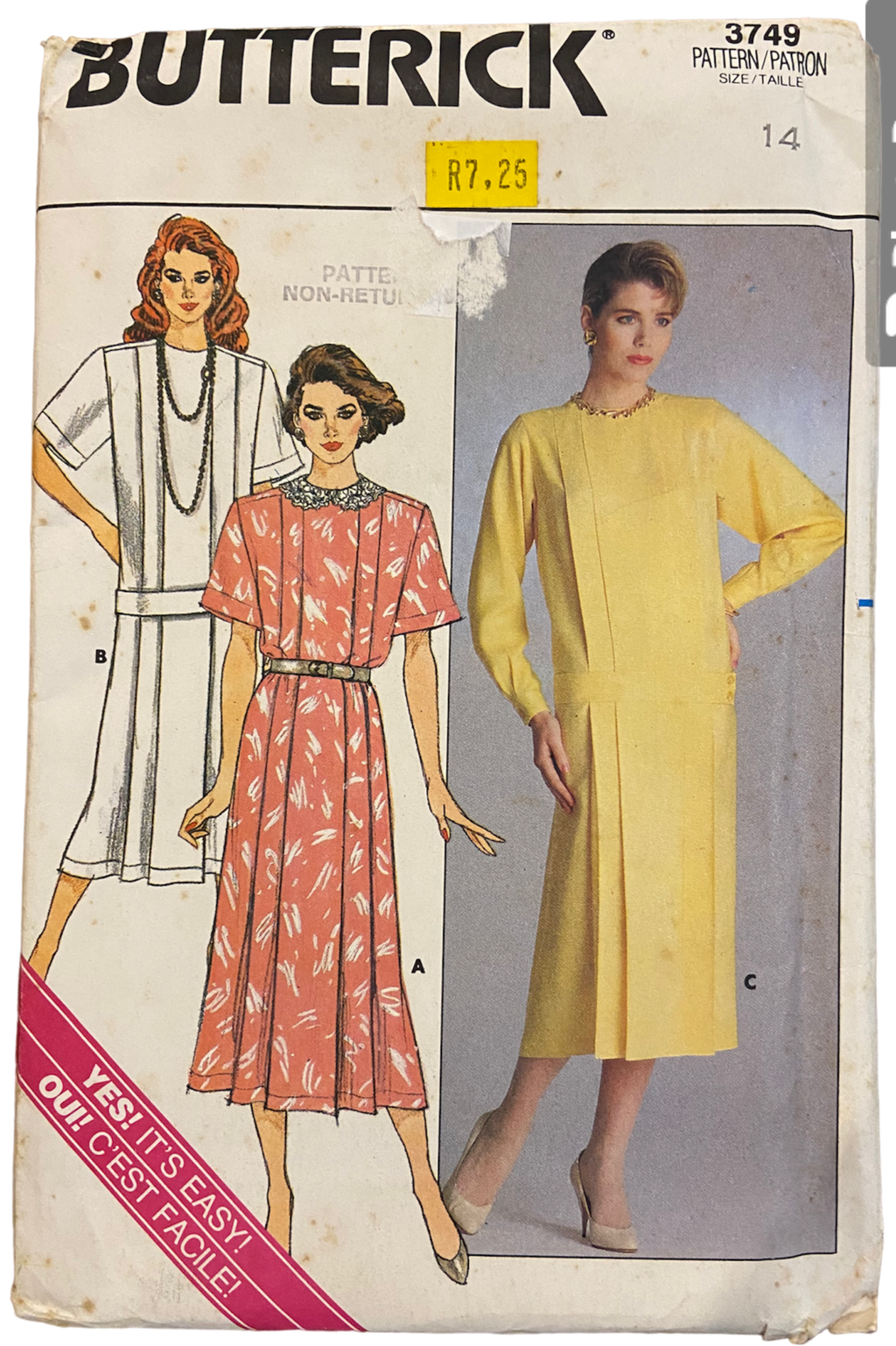 Butterick 3749 vintage 1980s  dress pattern. Bust 36