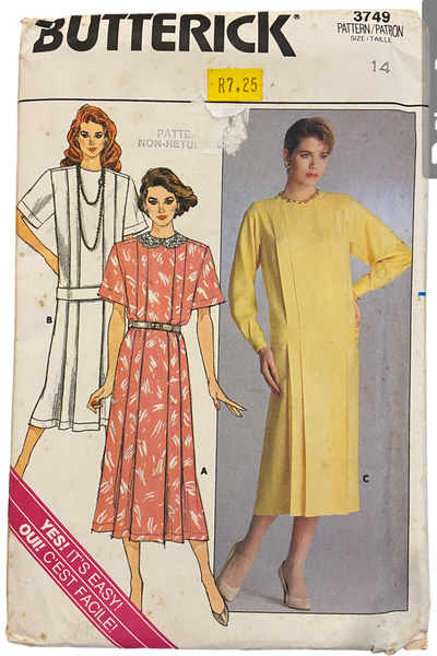 Butterick 3749 vintage 1980s  dress pattern. Bust 36