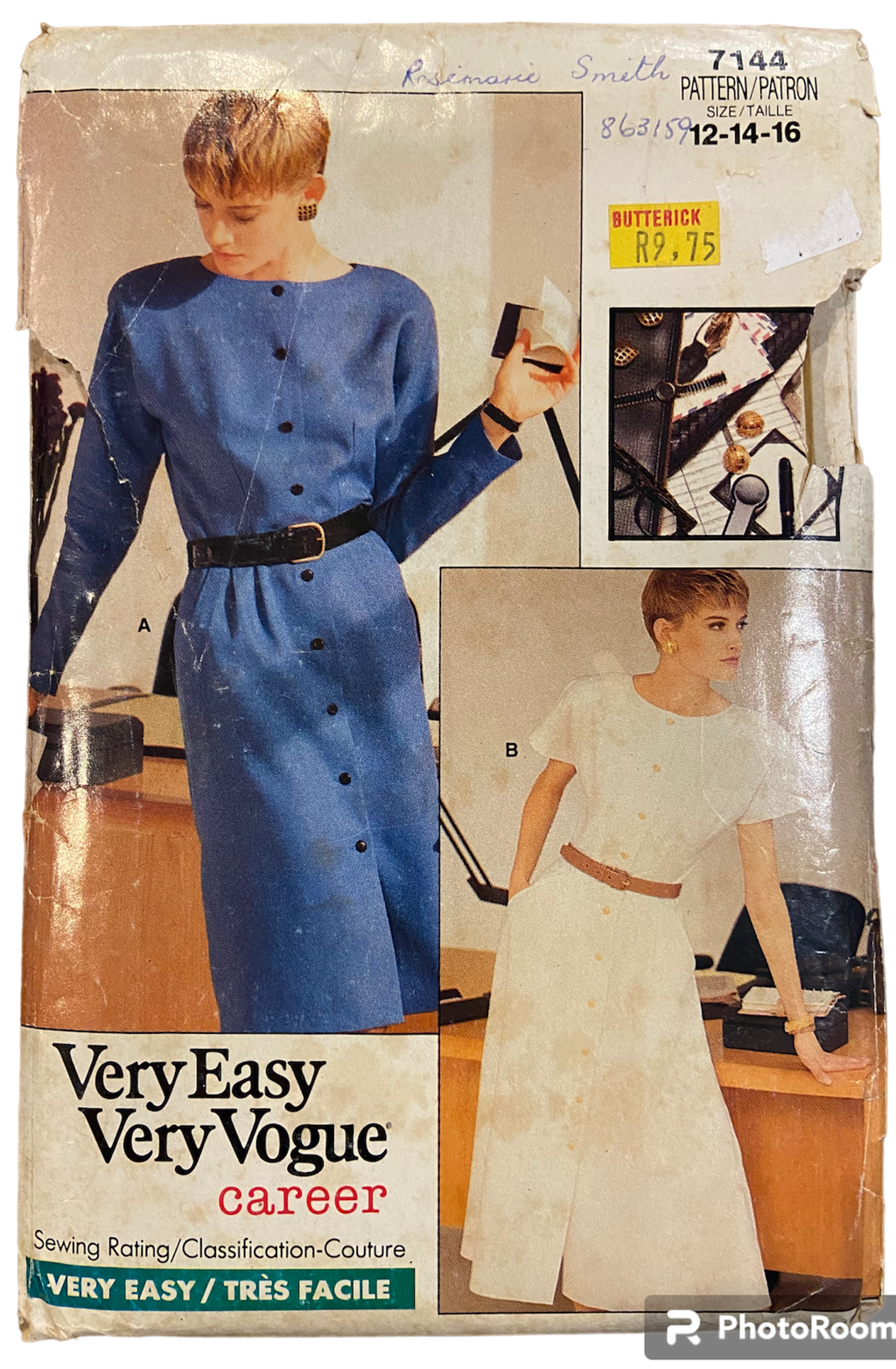 Vogue 7144 vintage 1980s career dress pattern. Bust 34, 36, 38