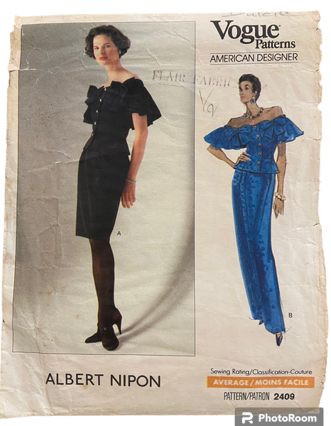 Vogue 2409 vintage 1980s Vogue American Designer Albert Nipon top and skirt sewing pattern Bust 34, 36, 38 inches.
