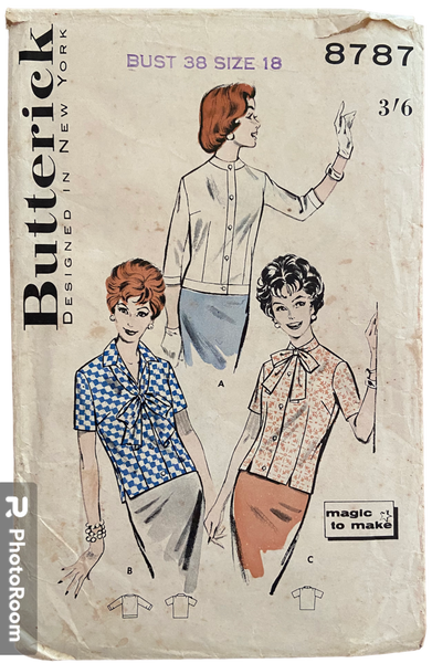Butterick 8787 vintage 1950s blouse sewing pattern Bust 38 inches