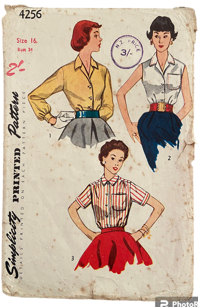 Simplicity 4256 vintage 1950s blouse sewing pattern Bust 34