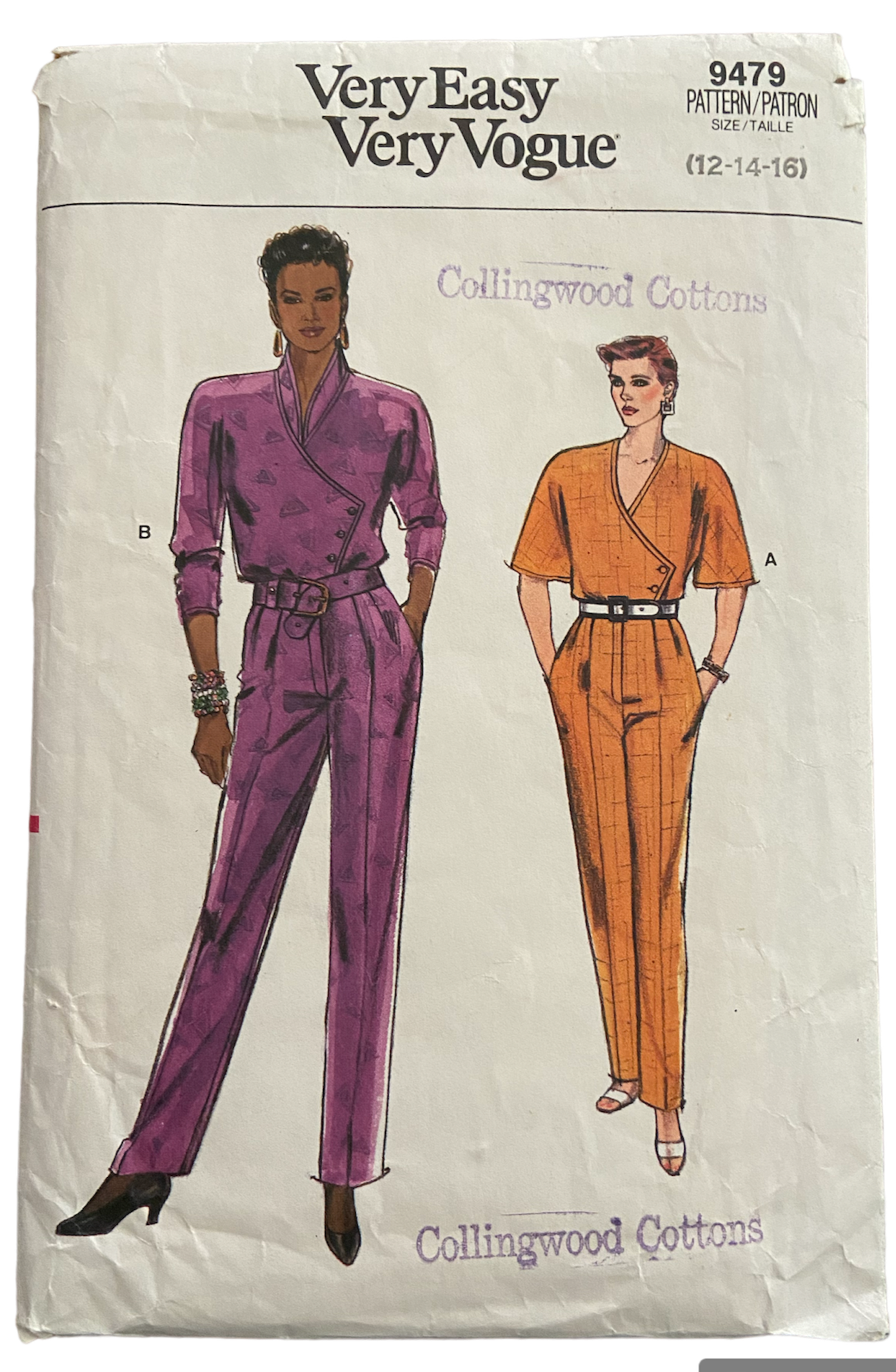 Vogue 9479 vintage 1980s jumpsuit sewing pattern. Bust 34 and 36 inches
