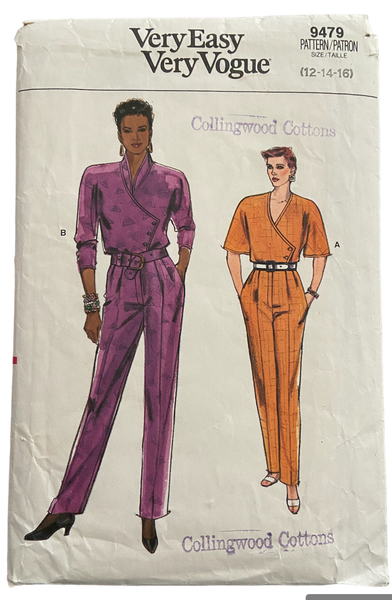 Vogue 9479 vintage 1980s jumpsuit sewing pattern. Bust 34 and 36 inches