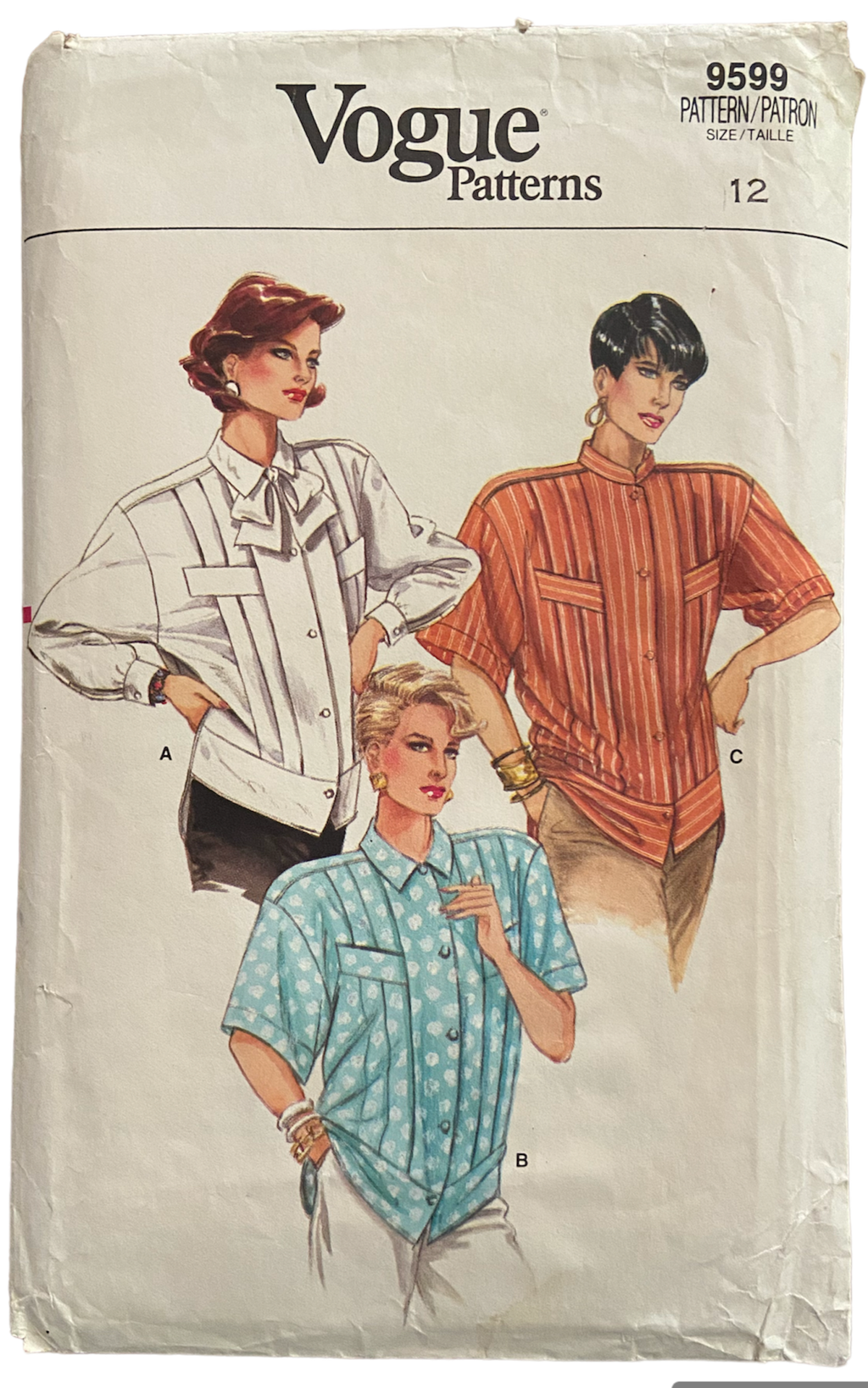 Vogue 9599 vintage 1980s women's shirt sewing pattern. Bust 34  inches