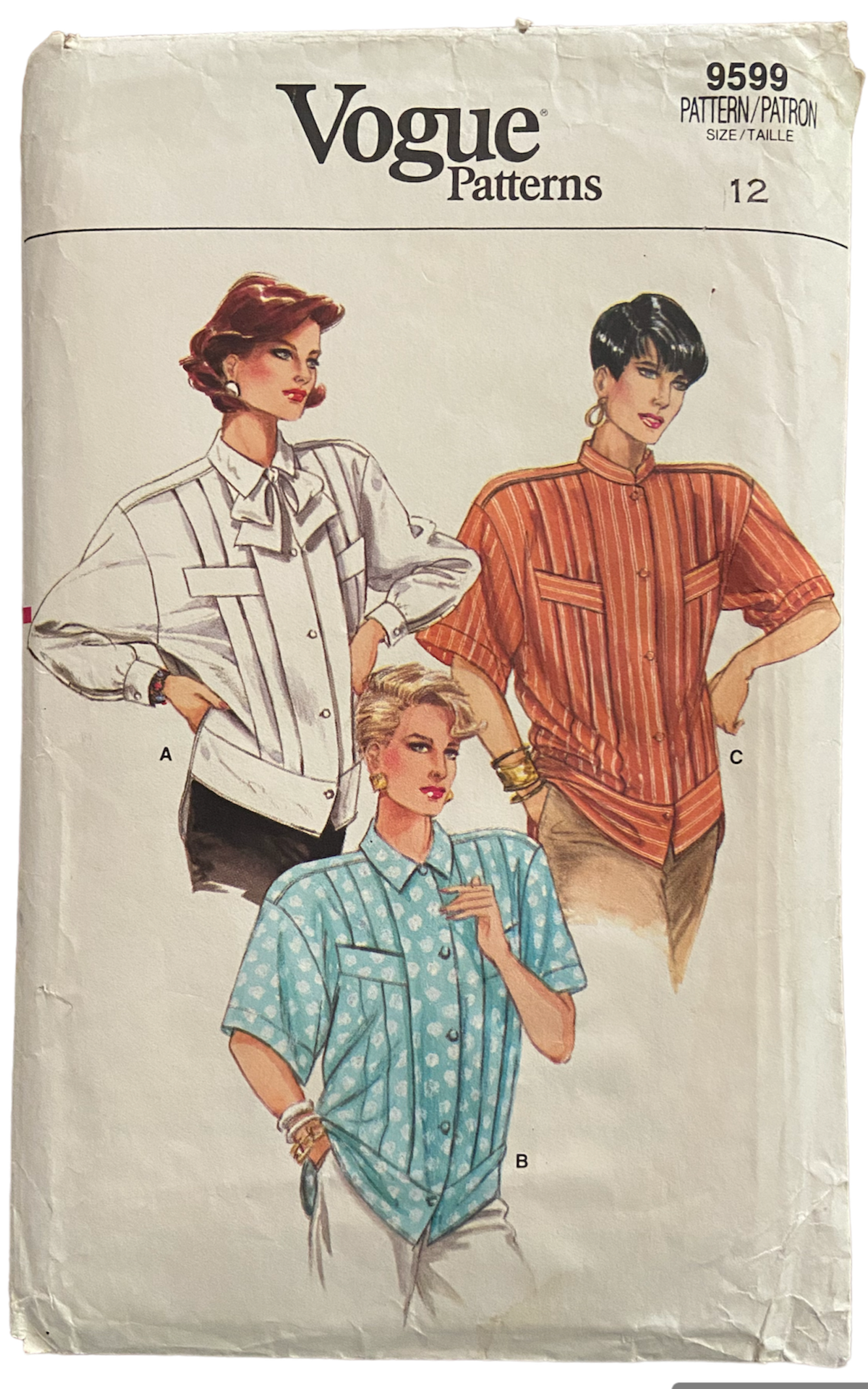 Vogue 9599 vintage 1980s women's shirt sewing pattern. Bust 34  inches