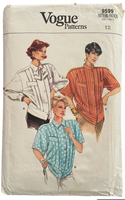 Vogue 9599 vintage 1980s women's shirt sewing pattern. Bust 34  inches