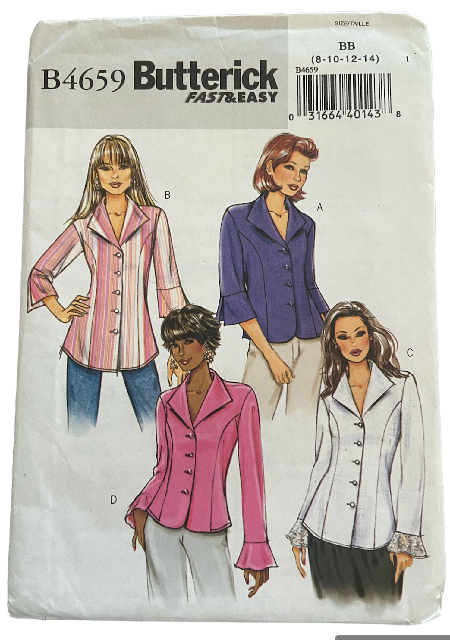 Butterick B4659 shirts sewing pattern from the 2000s. Bust 31.5, 32.5, 34, 36 inches
