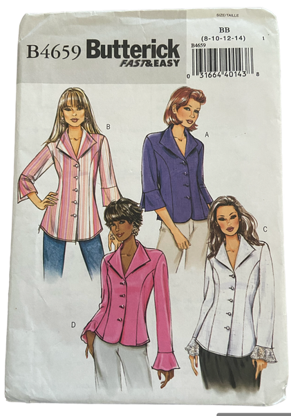 Butterick B4659 shirts sewing pattern from the 2000s. Bust 31.5, 32.5, 34, 36 inches