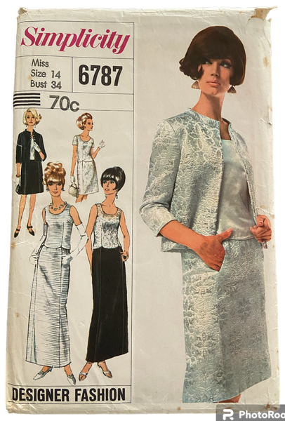 Simplicity 6787 vintage 1960s jacket, overblouse and skirt sewing pattern. Bust 34 inches
