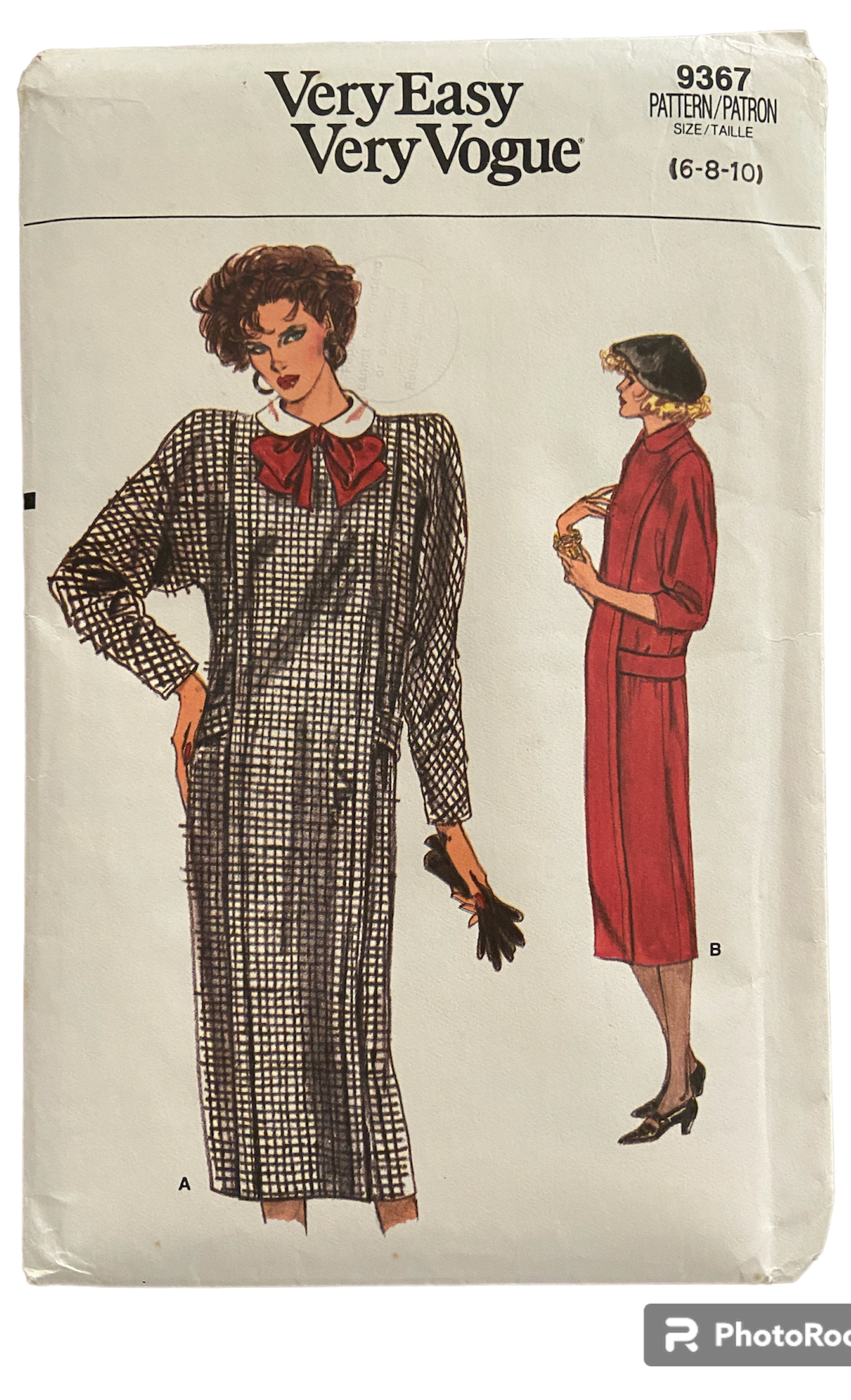 Vogue 9367 vintage 1980s dress sewingpattern Bust 30.5, 31.5, 32.5 inches