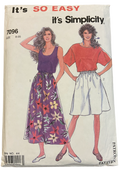 Simplicity 7096 easy vintage 1990s culottes and tops sewing pattern. Bust 31.5, 32.5, 34, 36, 38, 40, 42 inches