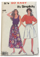 Simplicity 7096 easy vintage 1990s culottes and tops sewing pattern. Bust 31.5, 32.5, 34, 36, 38, 40, 42 inches
