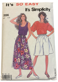 Simplicity 7096 easy vintage 1990s culottes and tops sewing pattern. Bust 31.5, 32.5, 34, 36, 38, 40, 42 inches