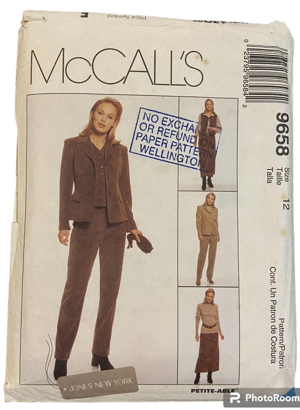 McCall's 9658 vintage 1990s skirt pants, vest and jacket sewing pattern Bust 34 inches