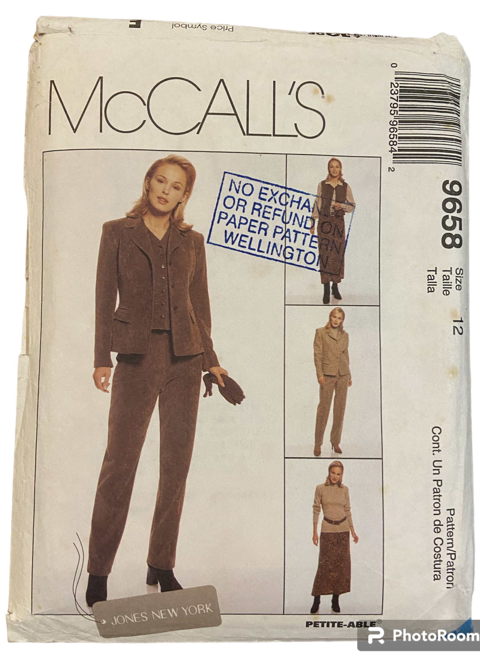 McCall's 9658 vintage 1990s skirt pants, vest and jacket sewing pattern Bust 34 inches