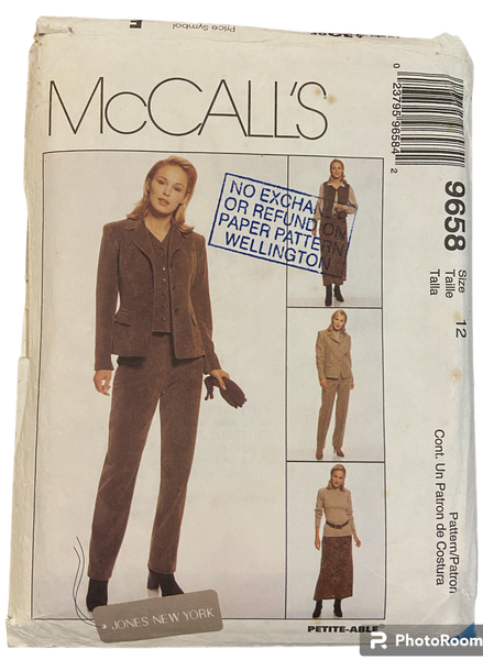 McCall's 9658 vintage 1990s skirt pants, vest and jacket sewing pattern Bust 34 inches