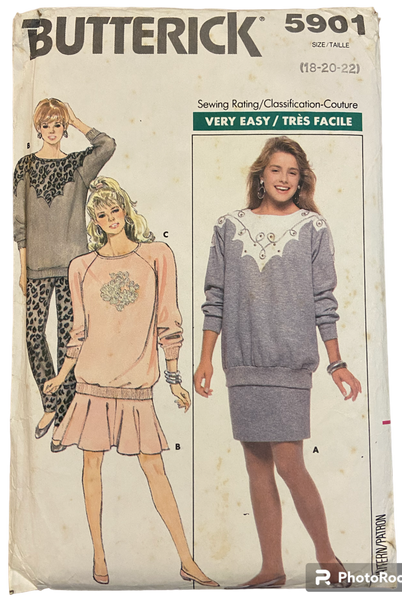 Butterick 5901 vintage 1980s top, skirt, pants sewing pattern. Bust 40, 42, 44 inches