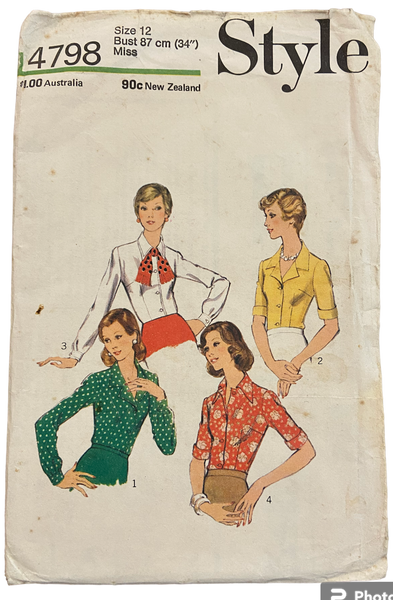 Style 4798 vintage 1970s shirts sewing pattern. Bust 34 inches