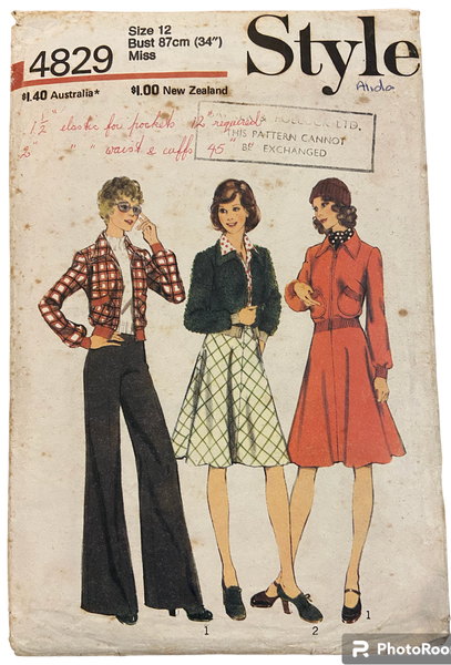 Style 4829 vintage 1970s jacket skirt and trousers sewing pattern Bust 34 inches