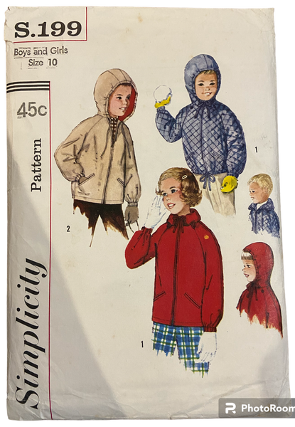 Simplicity S.199 1960s vintage child's jacket and anorak with hood. Chest 28 inches