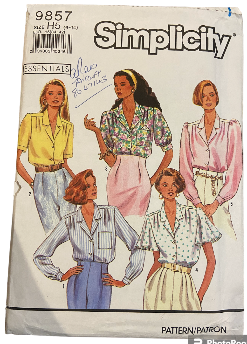 Simplicity 9857 vintage 1990s blouse sewing pattern. Bust 30.5-36 inches
