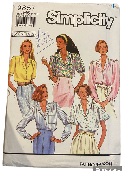 Simplicity 9857 vintage 1990s blouse sewing pattern. Bust 30.5-36 inches