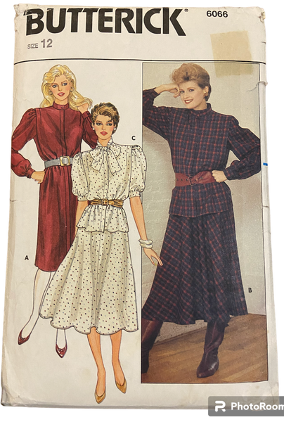 Butterick 6066 vintage 1980s dress, top and skirt sewing pattern. Bust 34 inches