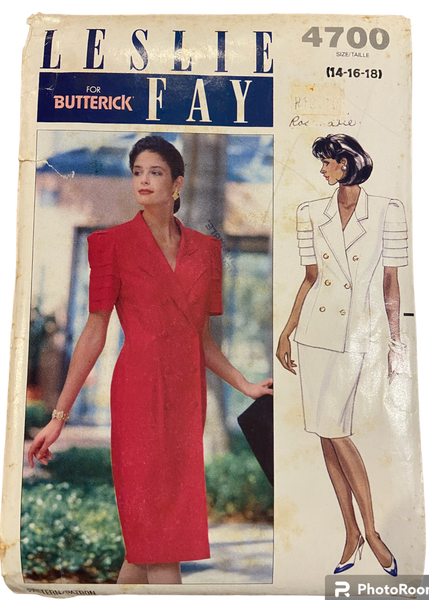 Butterick 4700 Leslie Fay vintage 1990s sewing pattern for jacket dress and skirt. Bust 36, 38, 40 inches