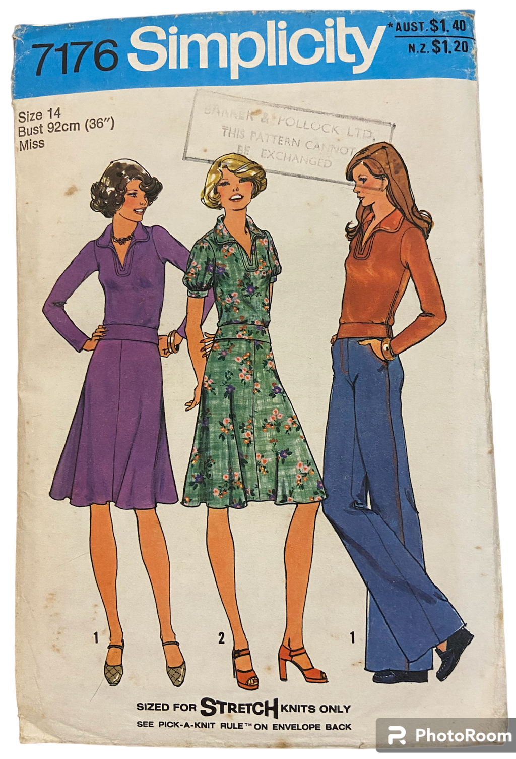 Simplicity 7176 vintage 1970s top, skirt and pants pattern. Bust 36 inches