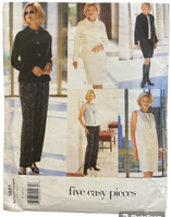 Vogue 1851 five easy pieces vintage 1990s sewing pattern for jacket, top, dress, skirt and pants. Bust 31.5, 32.5, 34 inches