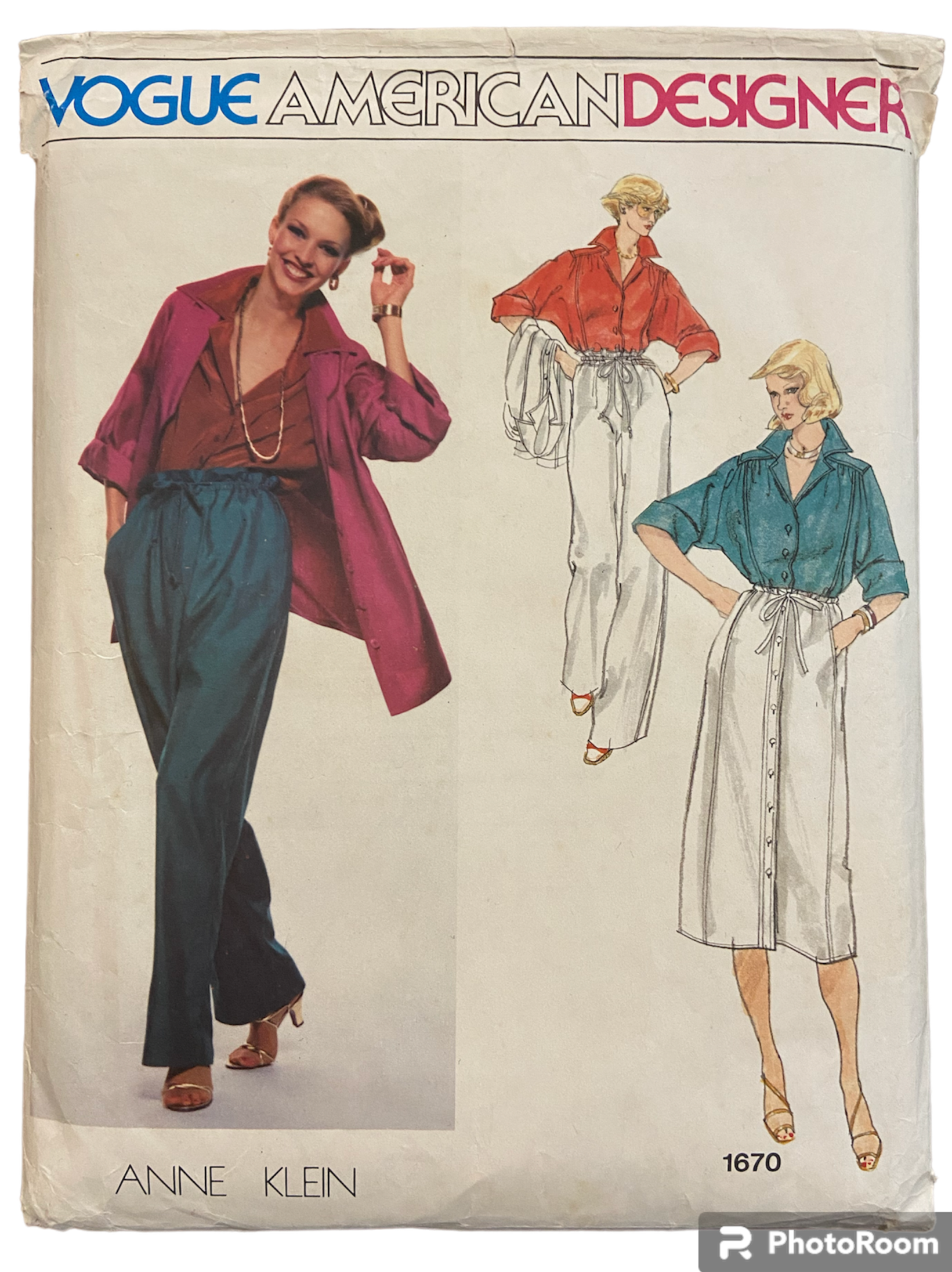 Vogue 1670 Vogue American Designer Anne Klein vintage 1970s jacket, blouse, skirt and pants sewing pattern. Bust 31.5 inches