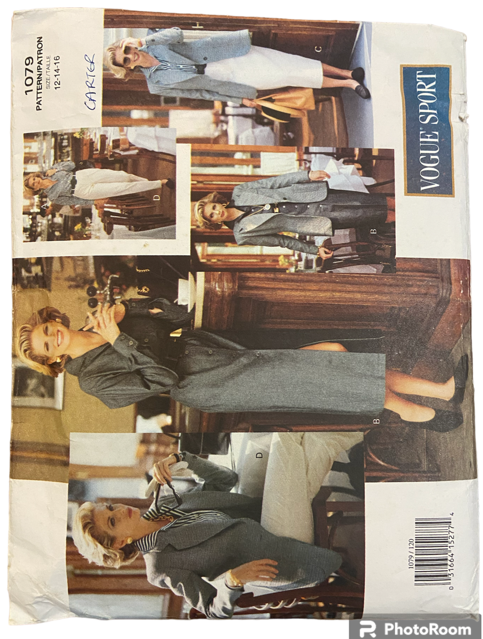 Vogue 1079 Vogue Sport 1990s dress, shirt, skirt and pants sewing pattern Dress, shirt Bust 34, 36 inches remainder of garments Bust 34, 36, 38 inches
