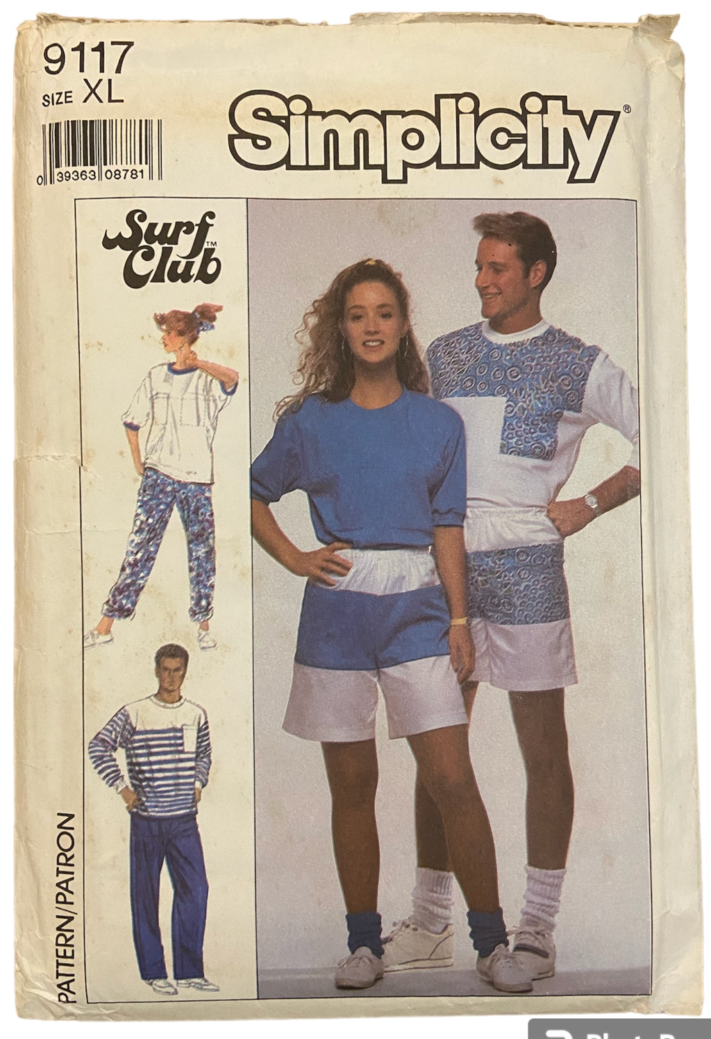 Simplicity 9117 vintage 1980s misses, men's or teen boys' pants, shorts and top sewing pattern. Chest/bust 46-48 inches