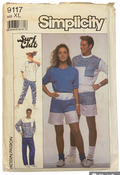 Simplicity 9117 vintage 1980s misses, men's or teen boys' pants, shorts and top sewing pattern. Chest/bust 46-48 inches
